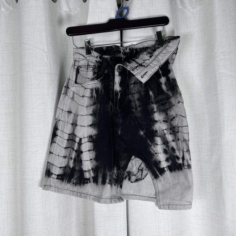 NEW! Daily Paper Huna Tie Dye Denim Skirt Shibori‎ Black Grey Small Punk Grunge